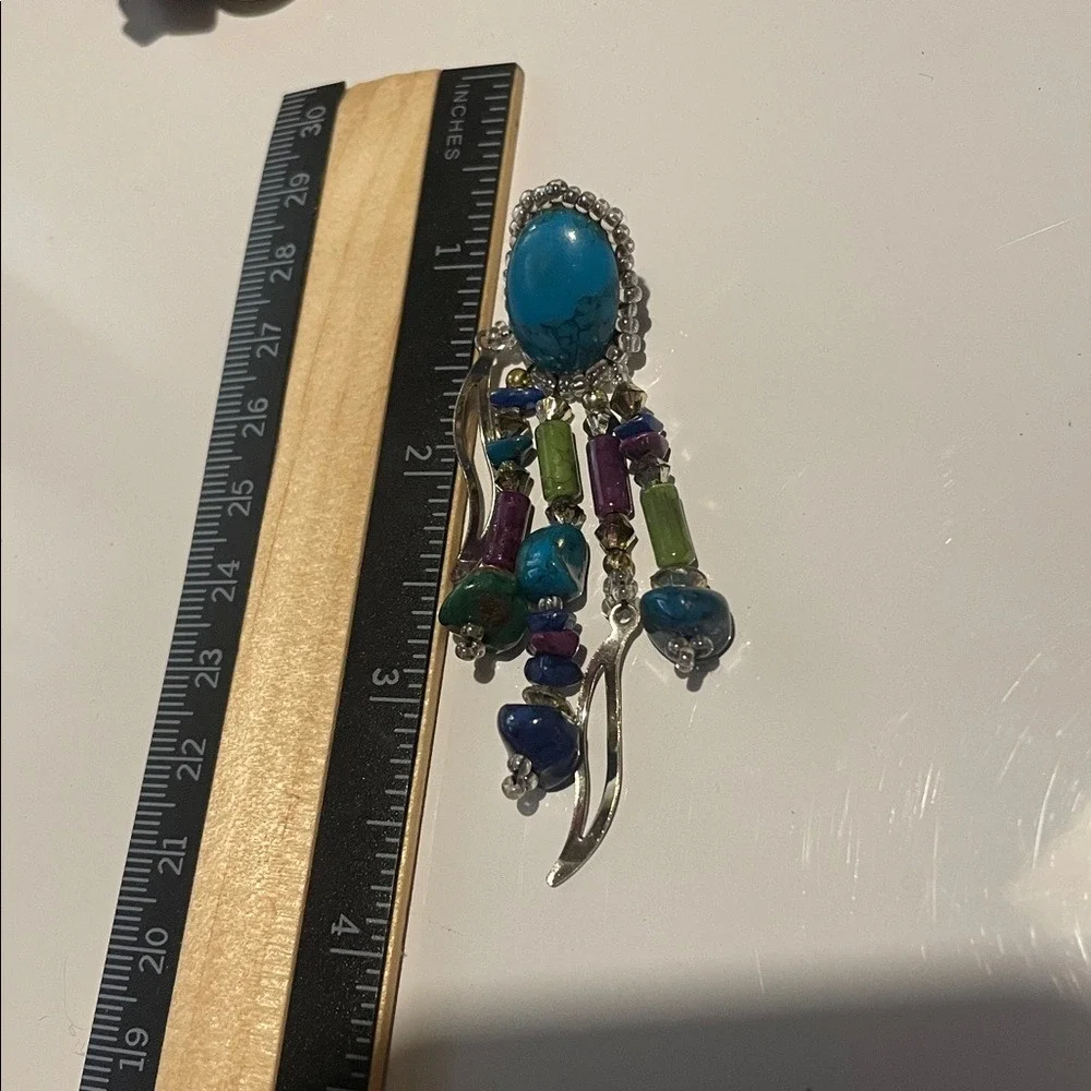 Turquoise Beaded Dangle Earrings Silver Tone‎ Boho Statement Jewelry
